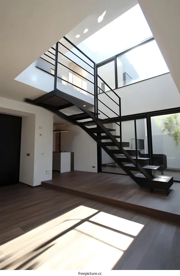 Modern Interior Design with Staircase and Skylight