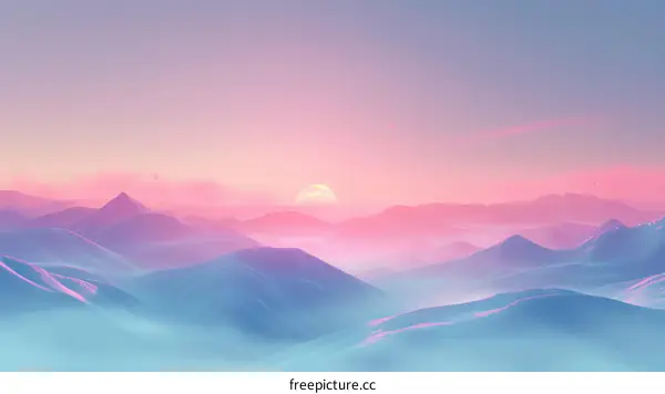 Purple blue gradient foggy mountain landscape