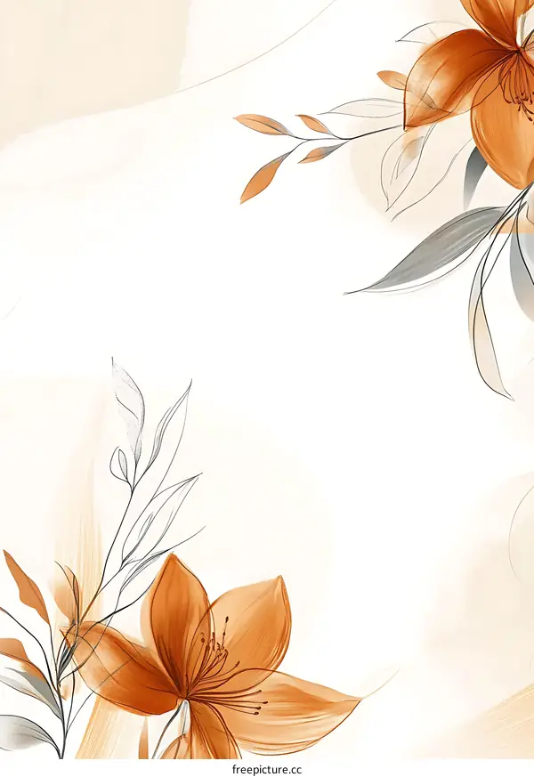 Abstract Floral Illustration with Orange and Brown Flowers