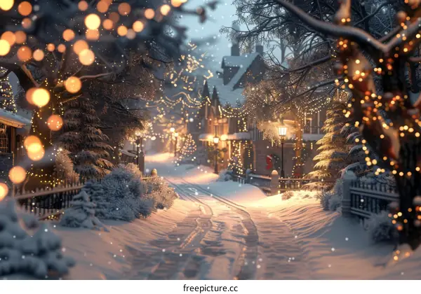 Magical Christmas Town at Twilight
