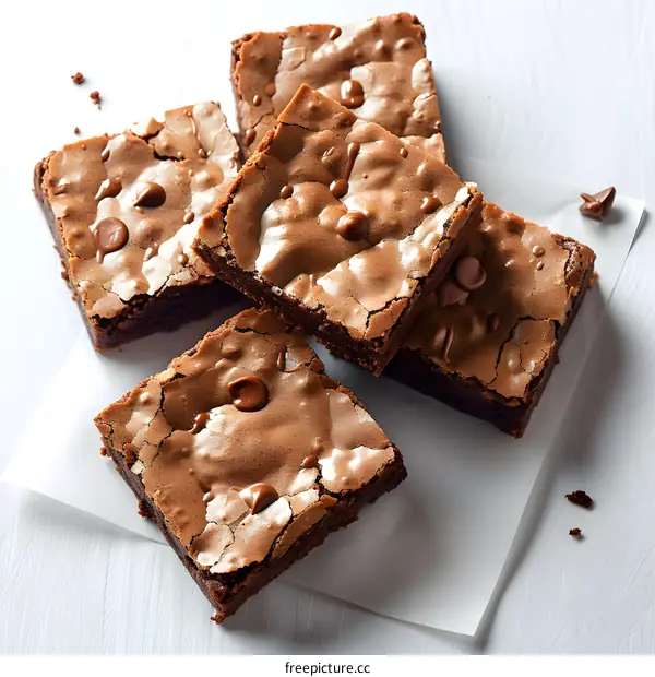 Fudgy Chocolate Brownies on White Parchment Paper