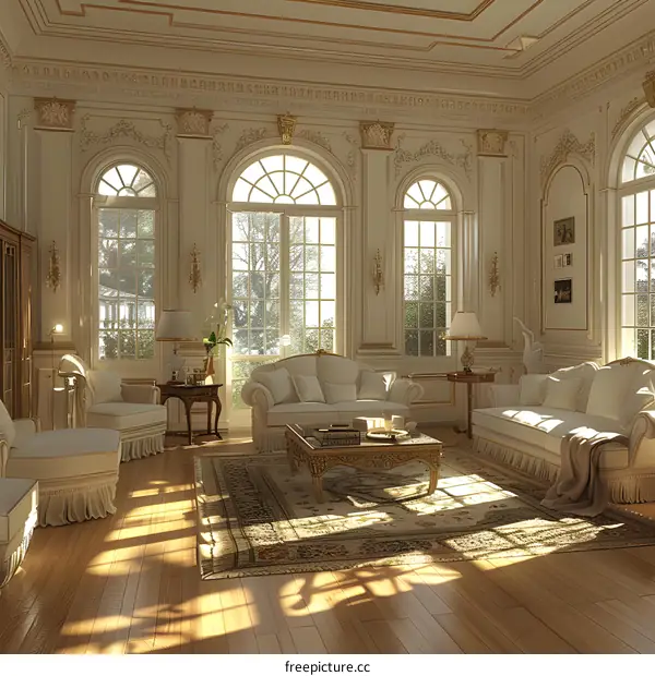 Elegant Living Room with Arched Windows