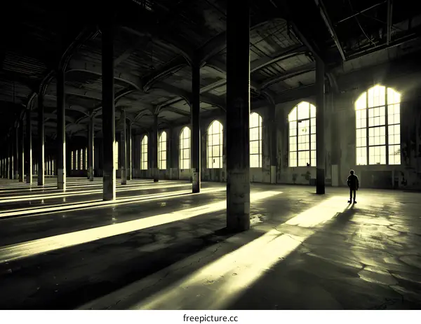 Sunlight Through Windows in Abandoned Industrial Building
