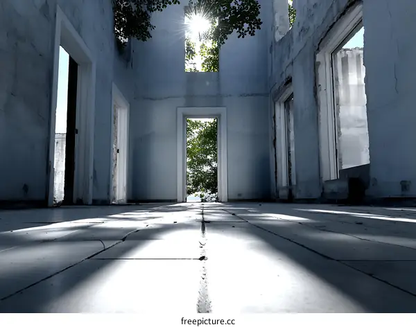 Ruined House Interior Sunlight Beams