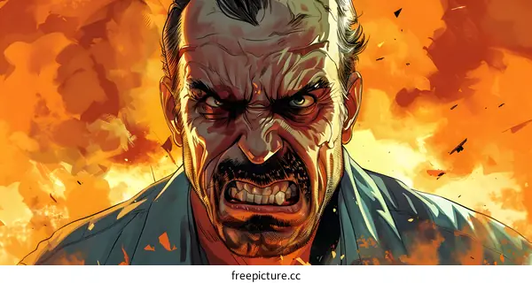 Angry Man in a Fire Illustration