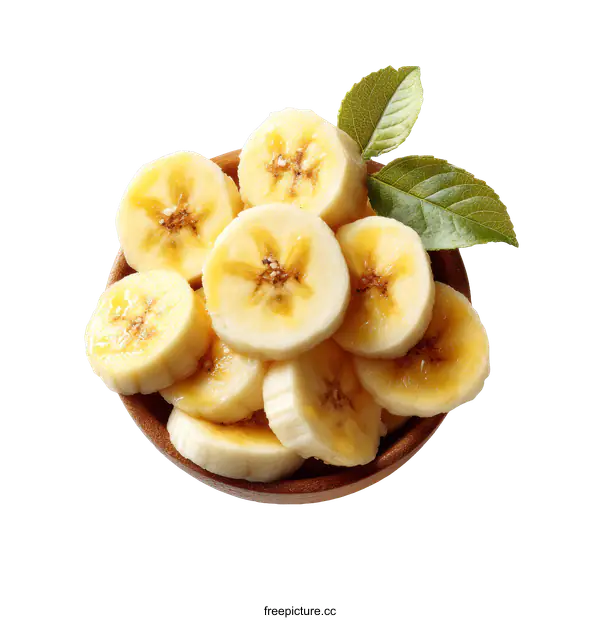 [Transparent Background PNG]Sliced Bananas in Wooden Bowl
