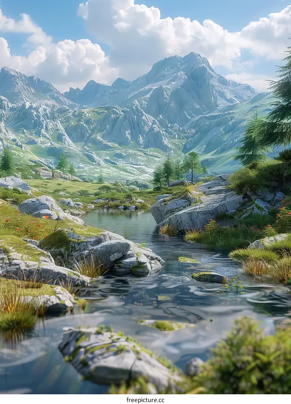 Rocky Mountain Stream in a Picturesque Valley