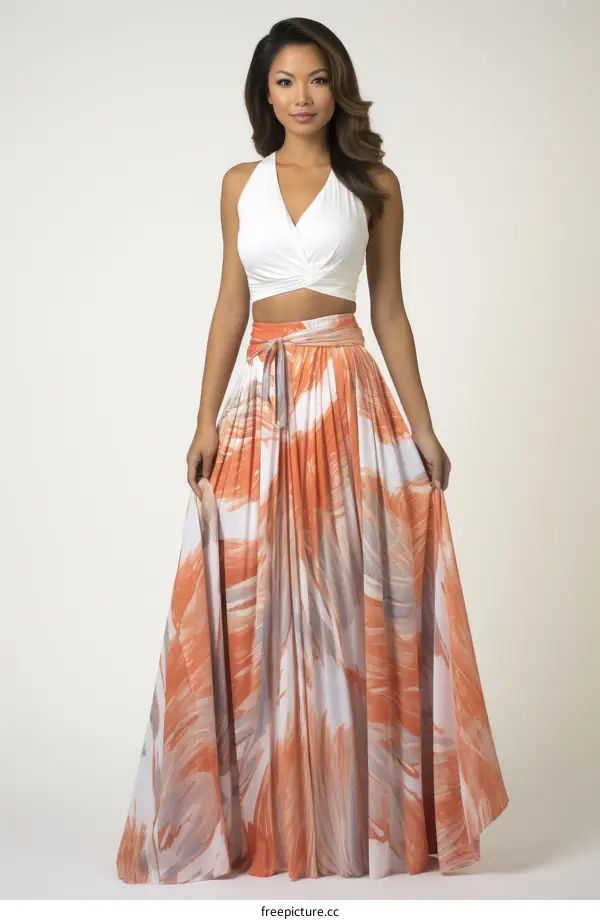 Fashion Two Piece Set Crop Top and Long Skirt Set Women Summer Beach Casual Outfits