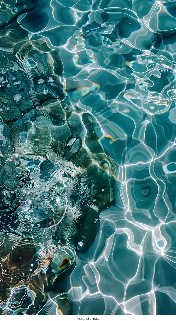 Sunlight shining through the surface of the water