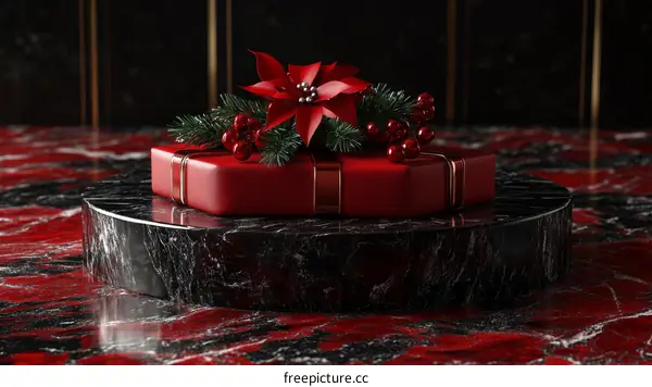 Christmas Gift Box on a Marble Display Stand