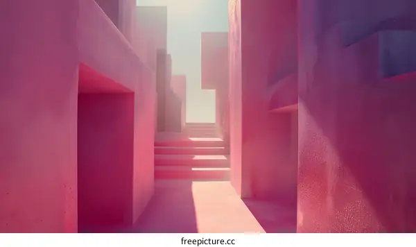 Pink Concrete Architecture with Stairs and Sunlight