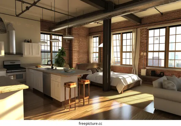 Modern Industrial Style Studio Apartment