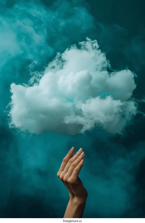 A hand holding a white cloud of smoke