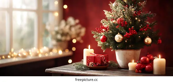 Christmas Decorated Small Tree in Cozy Interior