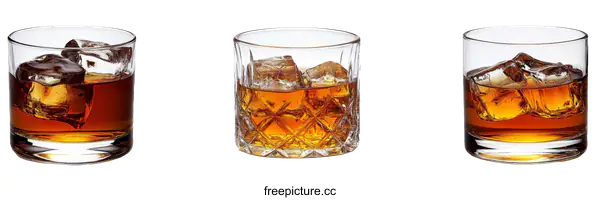 [Transparent Background PNG]Three Whiskey Glasses with Ice Cubes