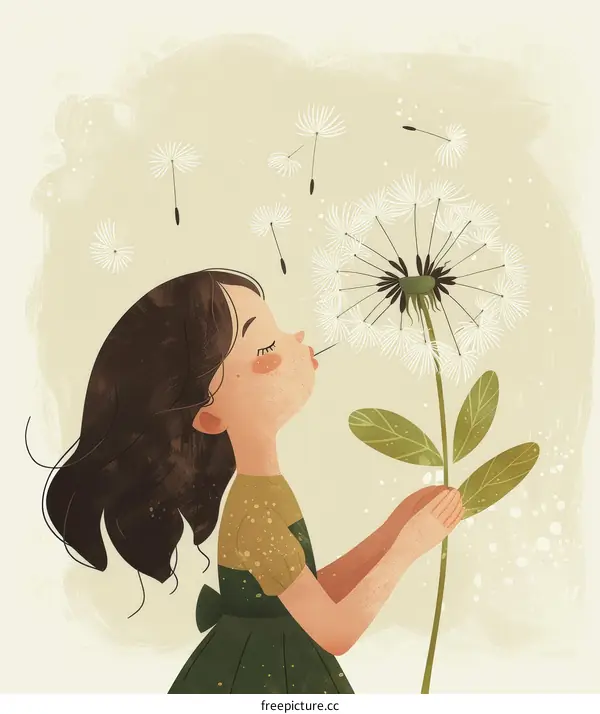 Little girl blowing dandelion seeds