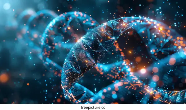 Blue and orange glowing double helix