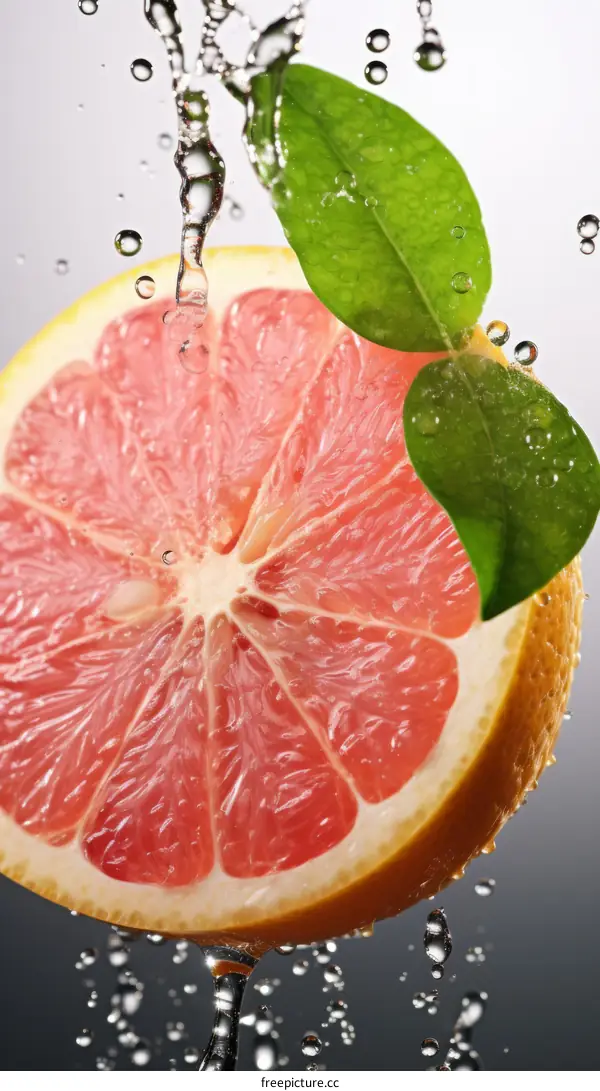 Close-up image of a grapefruit with water droplets