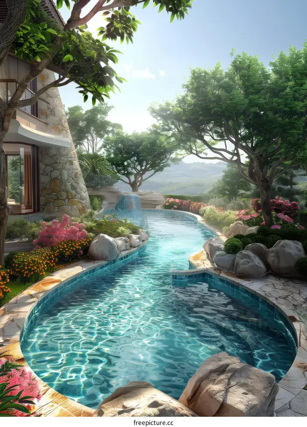 Nature's Oasis: Tranquil Pool at a Mountain Villa Retreat