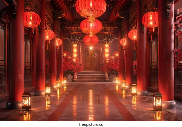 Traditional Chinese Architecture with Red Lanterns