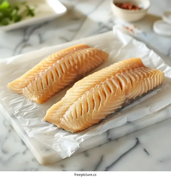 Fresh Salmon Fillets on Parchment Paper