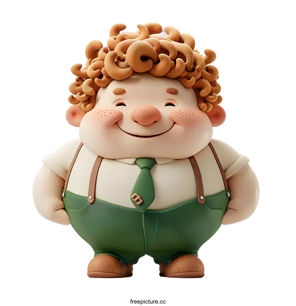 [Transparent Background PNG]A 3D illustration of a smiling cartoon boy with curly hair