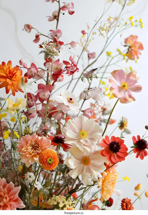 Close Up Bouquet of Mixed Flowers with White Background