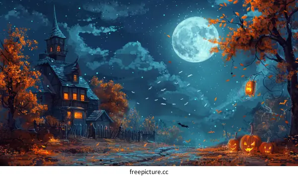 Spooky Haunted House on Halloween Night
