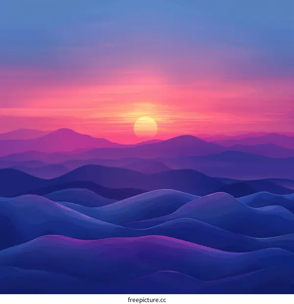 Sunset Over the Mountains with a Pink and Blue Sky