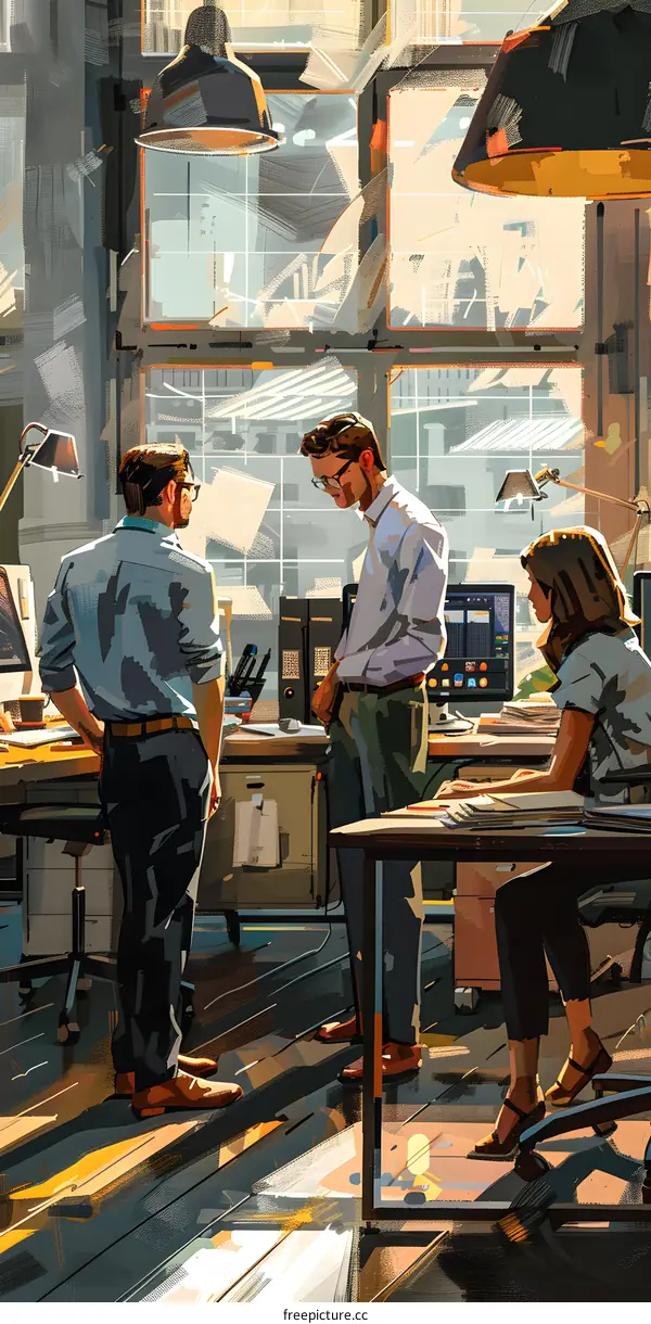 Three business people having a meeting in an office