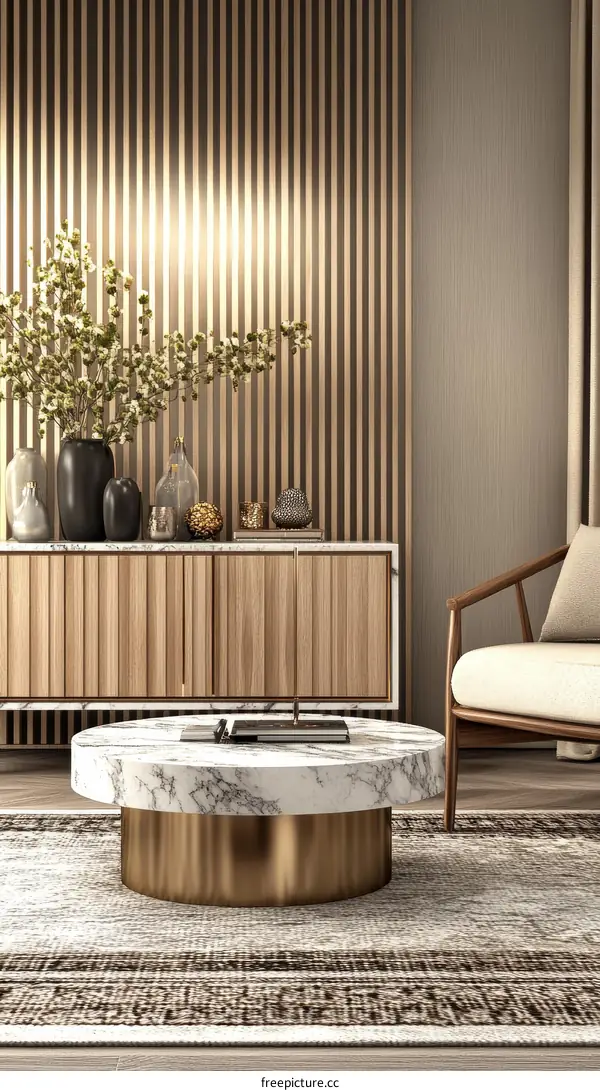 Modern Living Room Interior Design with Marble Coffee Table