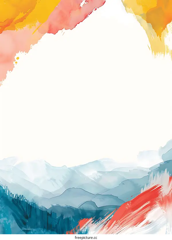 Watercolor Abstract Mountain Landscape Painting