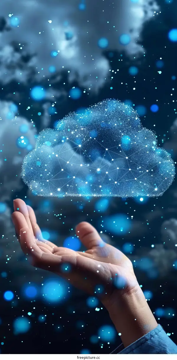 Hand holding a glowing cloud of network connections