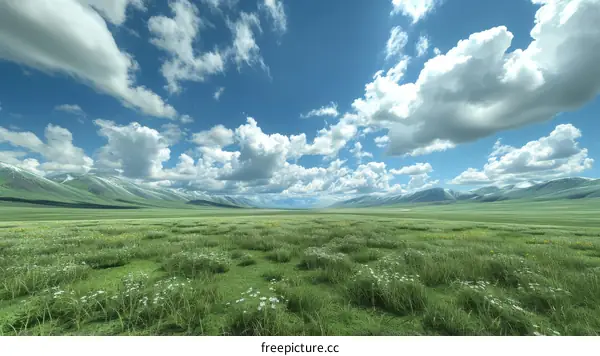 Beautiful green field with mountains in the distance
