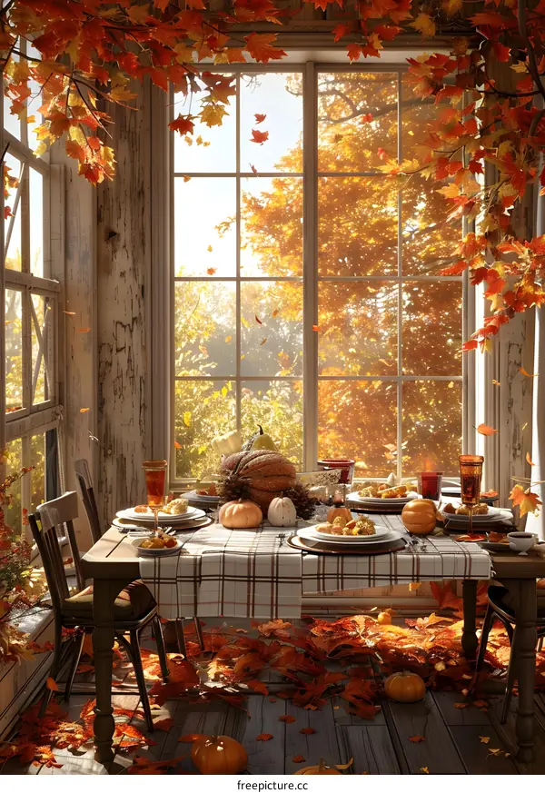 Thanksgiving table by the fireplace