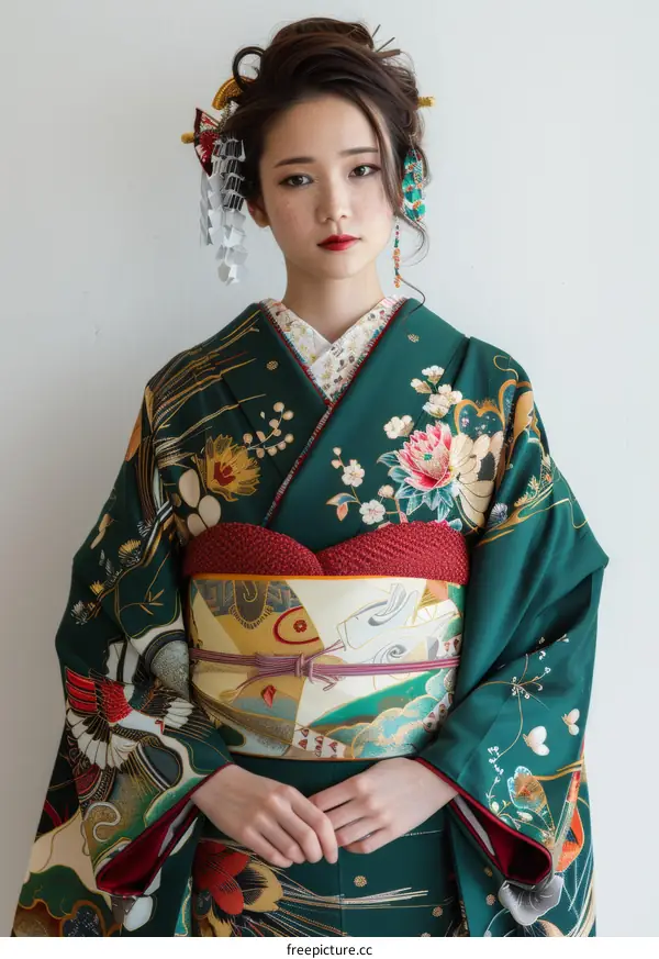Portrait of a young woman in a kimono