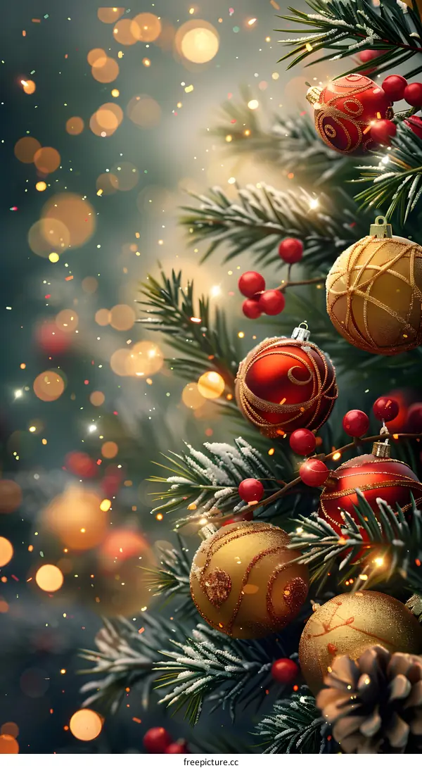 Christmas tree with red and gold ornaments