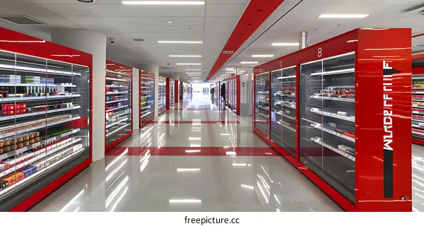Red and White Modern Grocery Store Interior