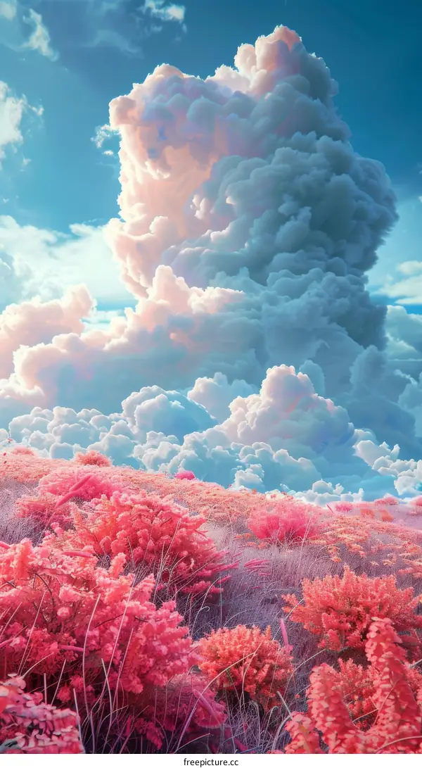 Dreamy Pink Landscape with Clouds