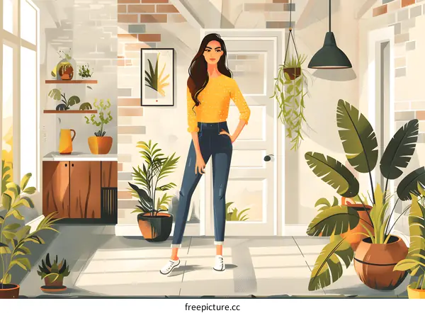 A woman standing in a room with many houseplants