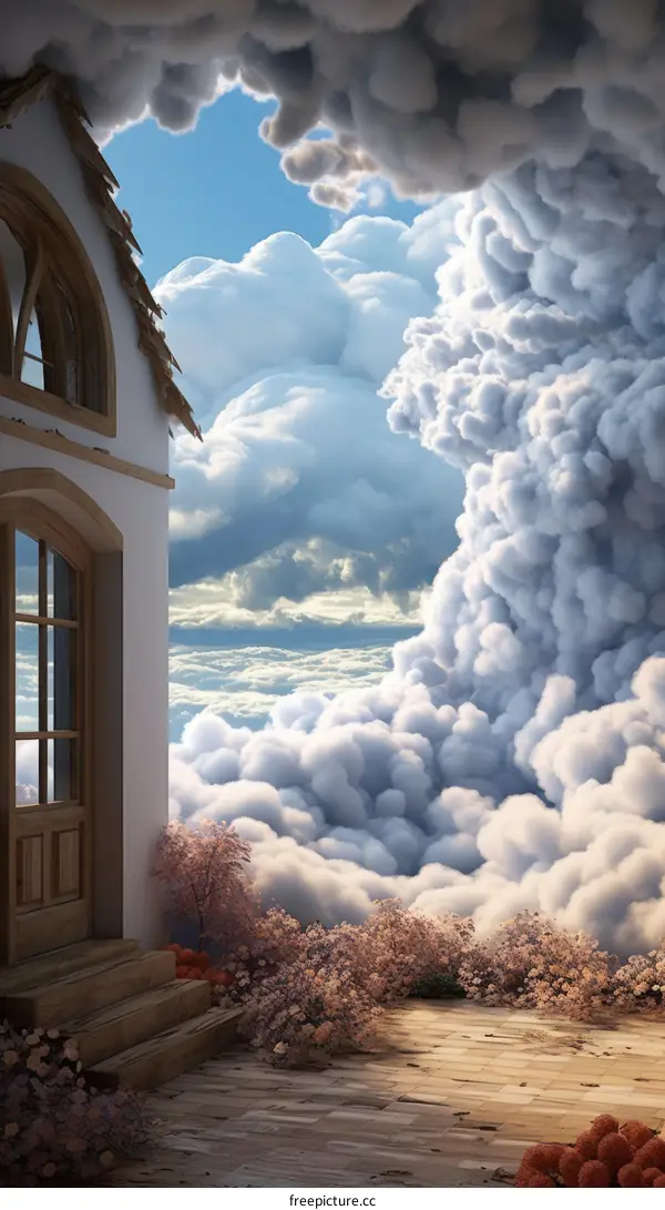 Wooden house above the clouds