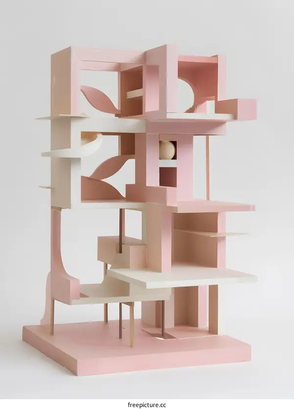 Abstract Architecture Model with Pink and White Colors