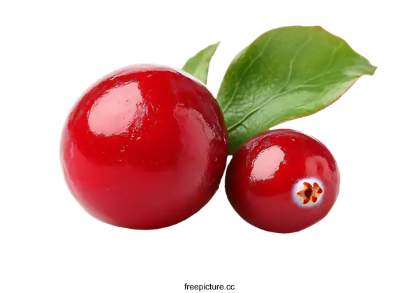 [Transparent Background PNG]Fresh Cranberries with Leaves Close-up