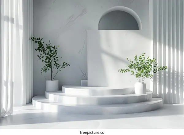 Modern Minimalist Marble Podium Display with Plants