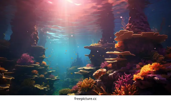 Underwater coral reef with fish swimming around