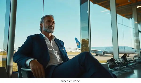 Businessman Waiting at Airport Lounge