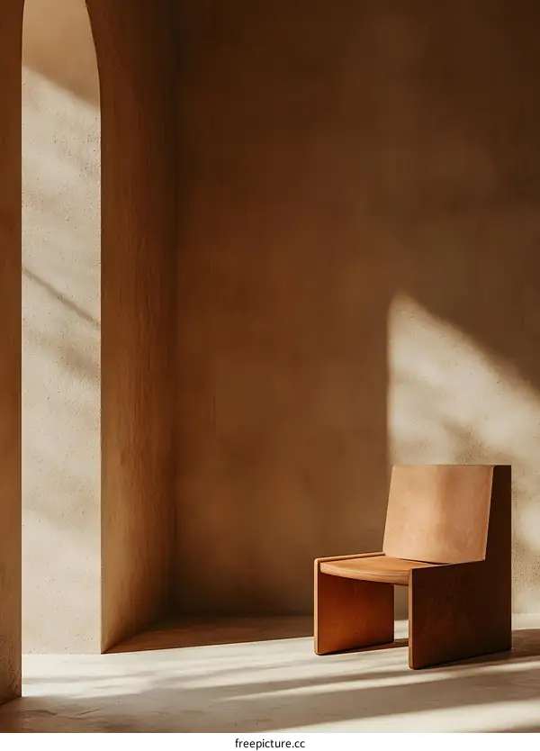 Modern Chair in Minimalist Room with Archway and Sunlight