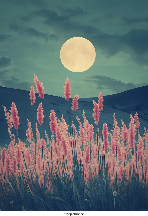 Full Moon Over Grass Field