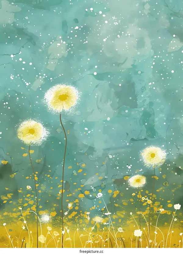 Abstract Watercolor Dandelion Field Art