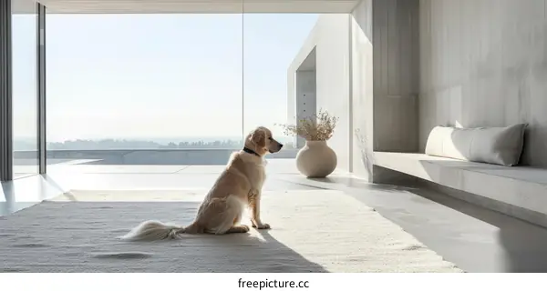 Golden Retriever on Carpet in Contemporary Living Room